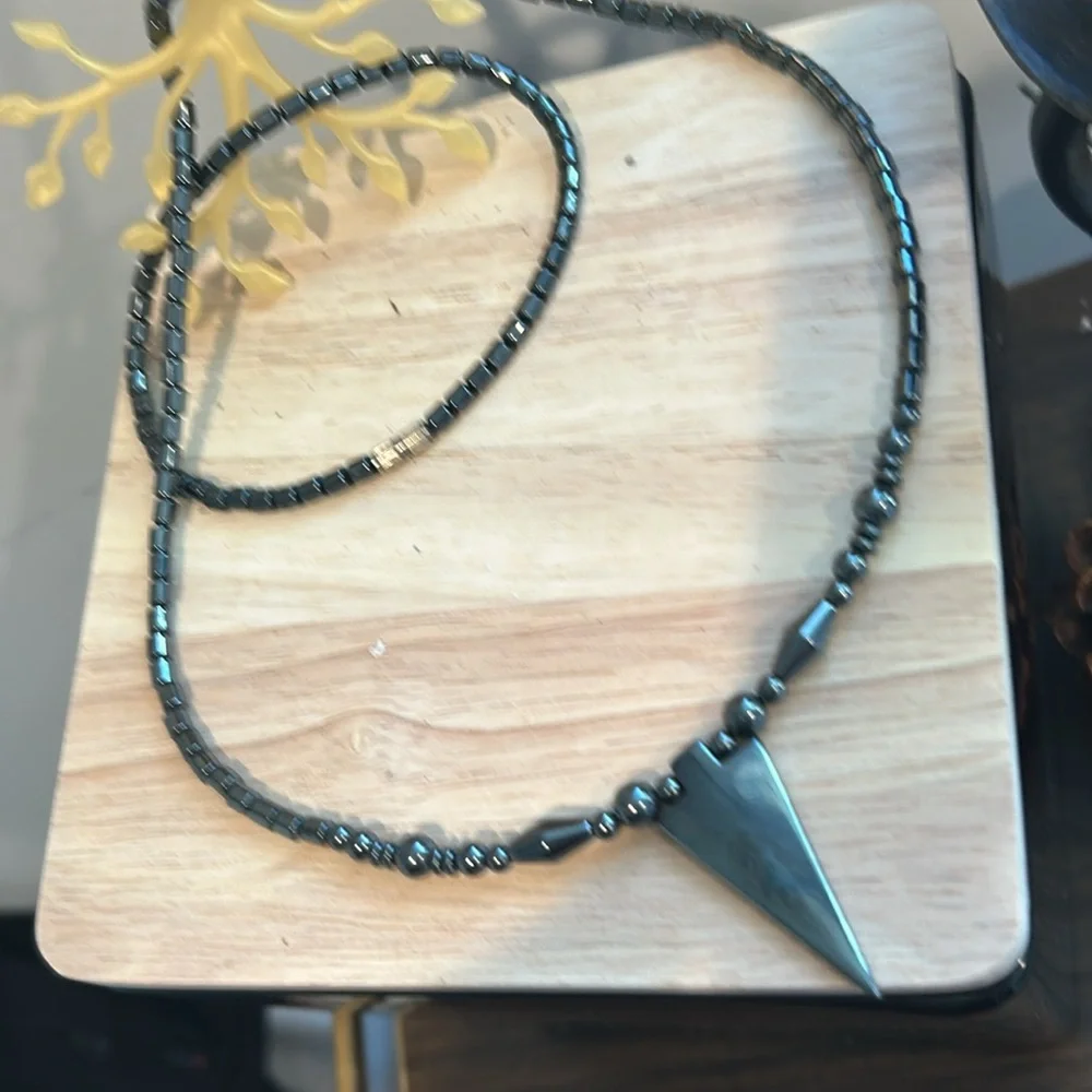 Hematite Bead Necklace with Arrow Head Pendant